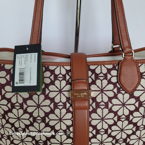 KATE SPADE Spade-Flower Jacquard and Leather Medium Open Tote- Burgundy Multi⭐ - Picture 16 of 16
